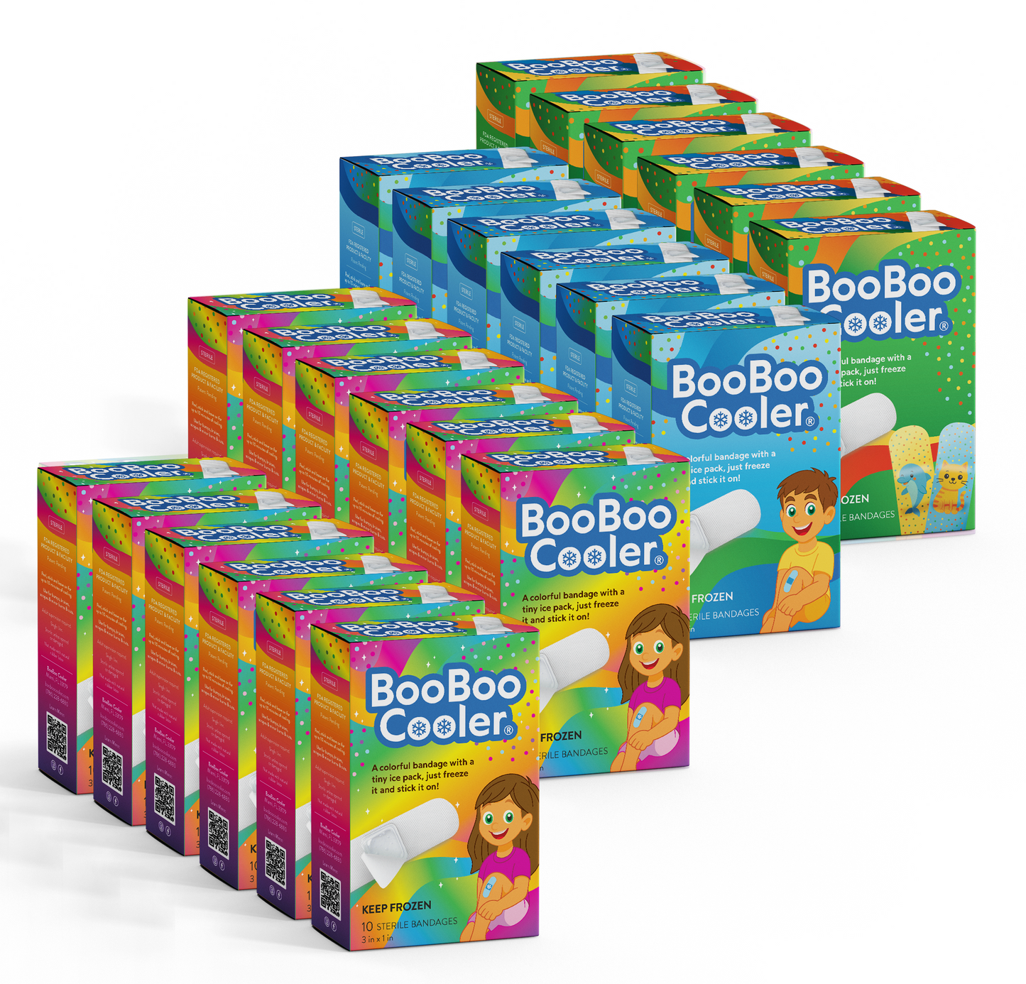 BooBoo Cooler® — Variety Case (24-pack: 12 Rainbow + 6 Action Chill + 6 Animal)