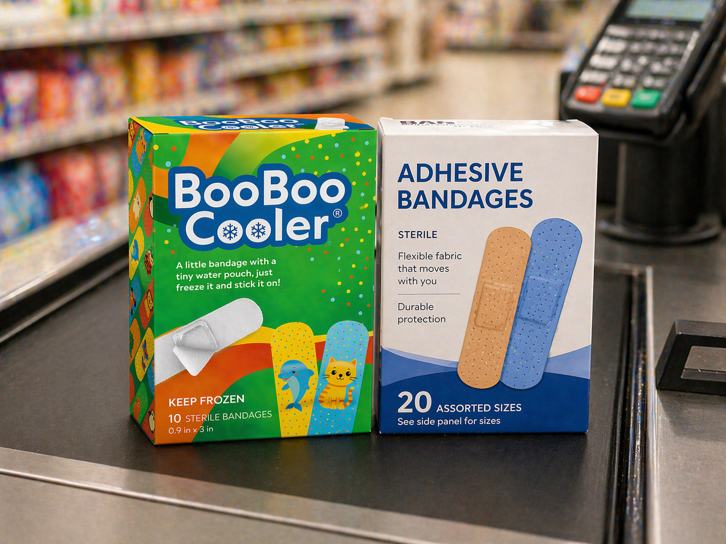 BooBoo Cooler alongside regular bandages, showing incremental purchase — placeholder, assistant to replace