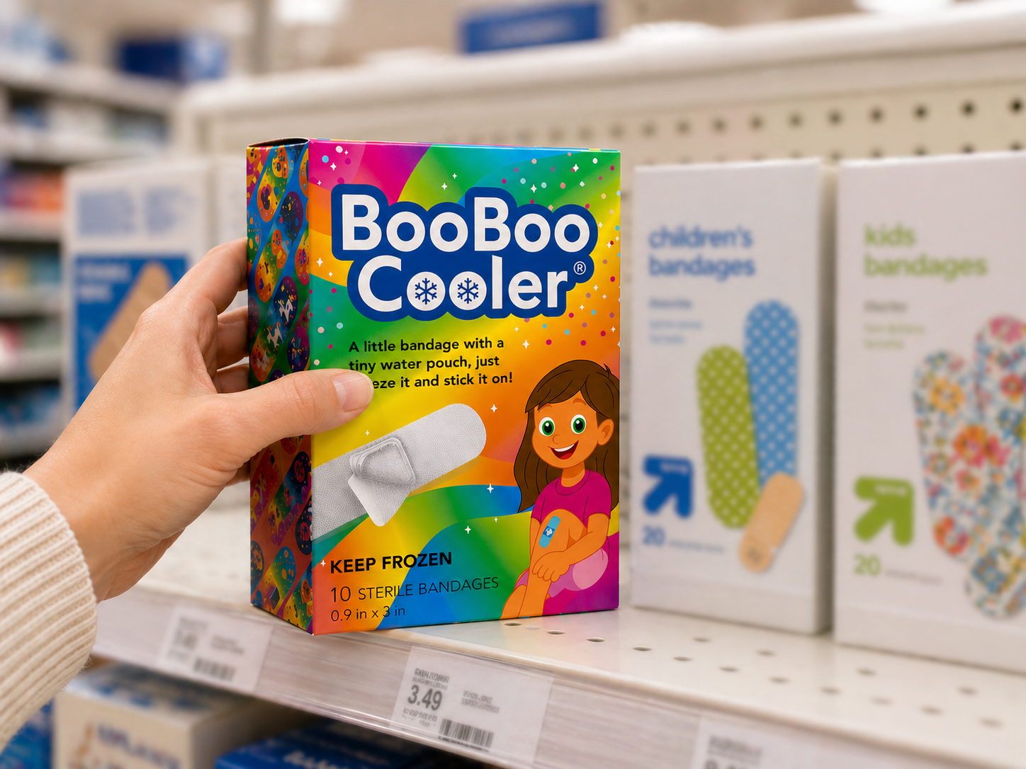 BooBoo Cooler packaging on a retail shelf placeholder — assistant to replace