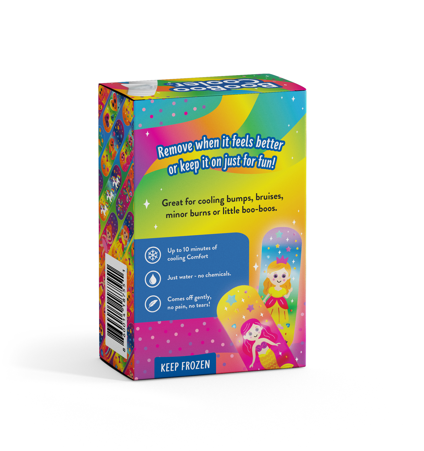 Back of the Rainbow Magic BooBoo Cooler box with usage and storage details