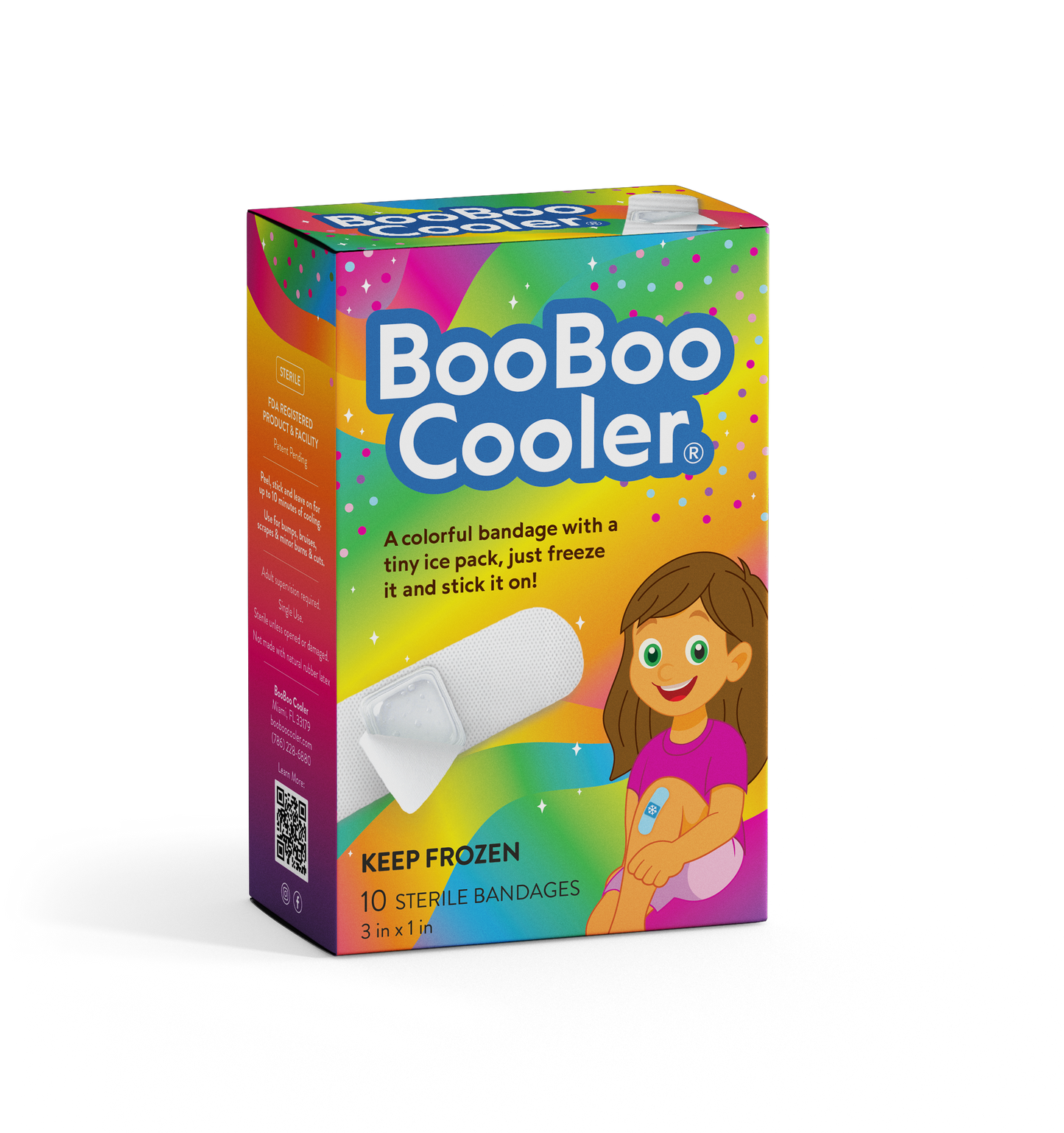 Rainbow Magic BooBoo Cooler box front, kids' cooling bandage packaging