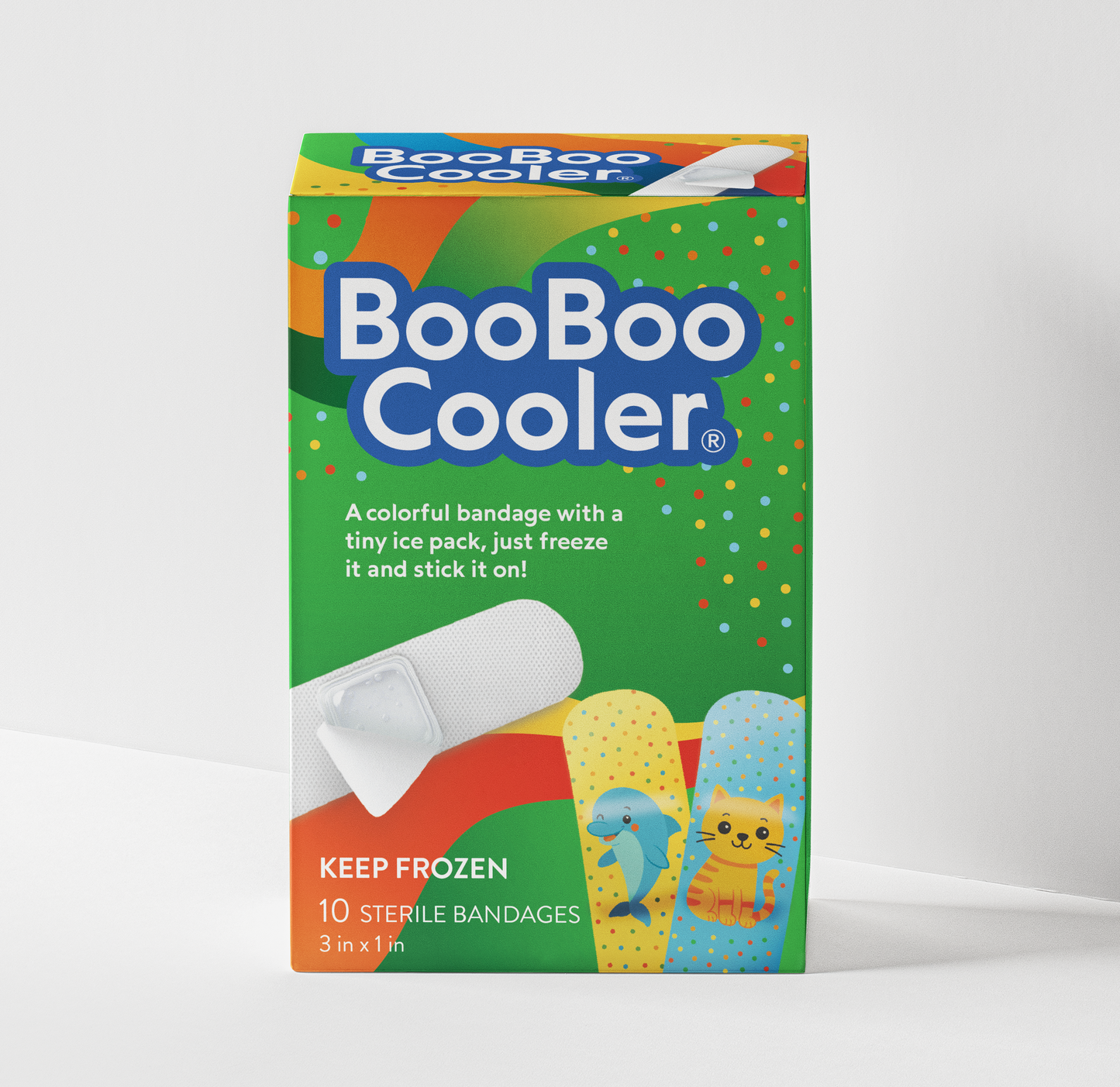 Animal Pack BooBoo Cooler box, front view — cooling ice pack bandages for toddlers
