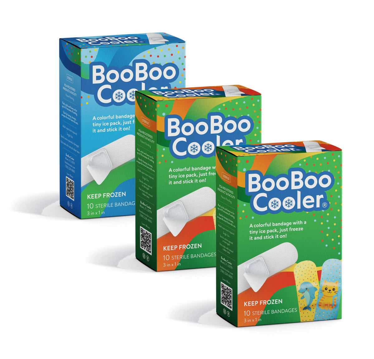Two BooBoo Cooler Animal Pack boxes and one Action Chill box