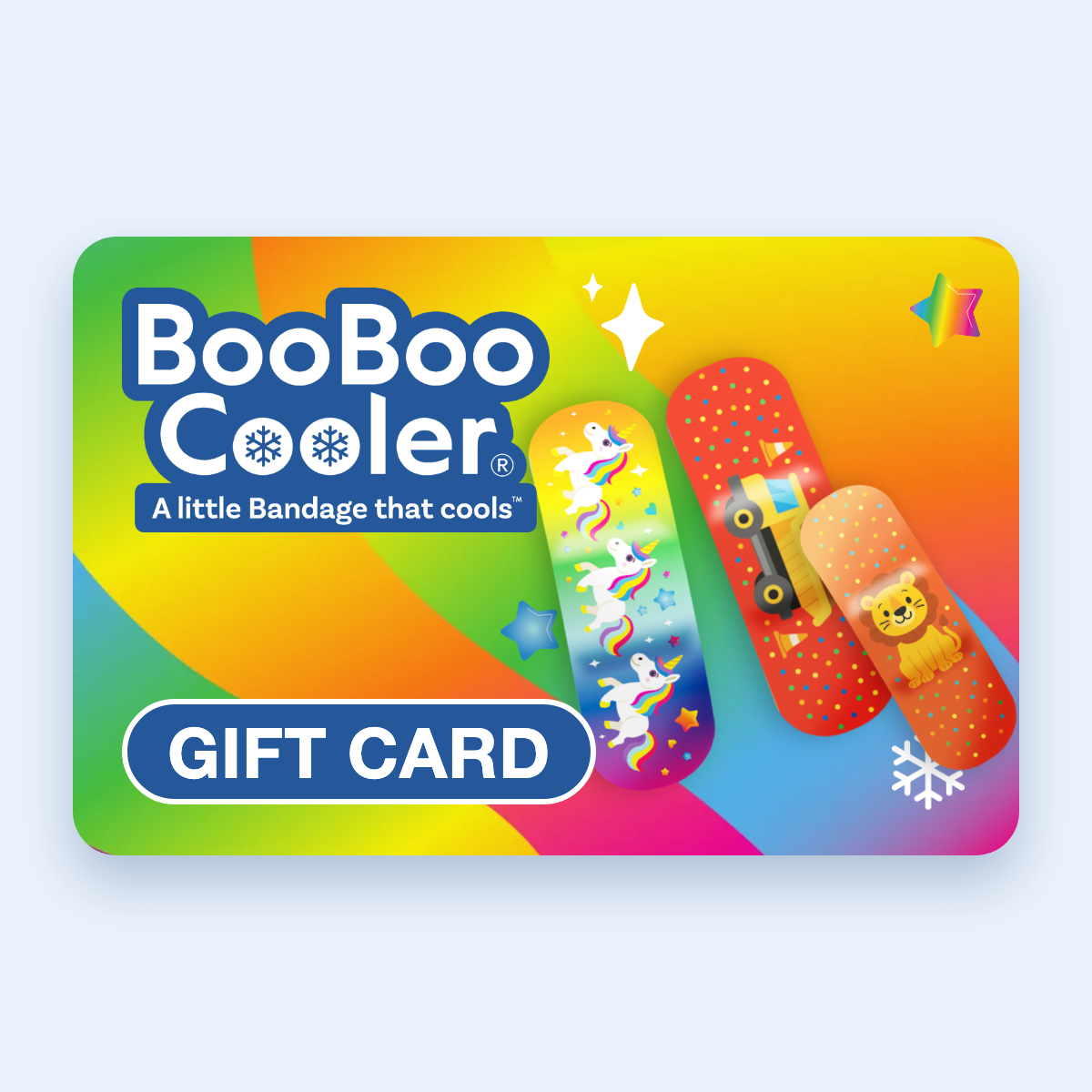 BooBoo Cooler gift card: A little Bandage that cools, with Rainbow Magic, Action Chill and Animal Pack bandages