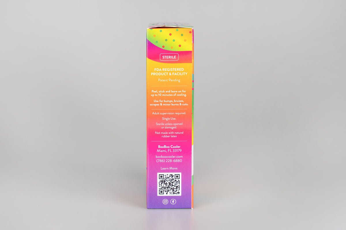 Side panel of the BooBoo Cooler Rainbow Magic box with FDA registered facility and ingredient details